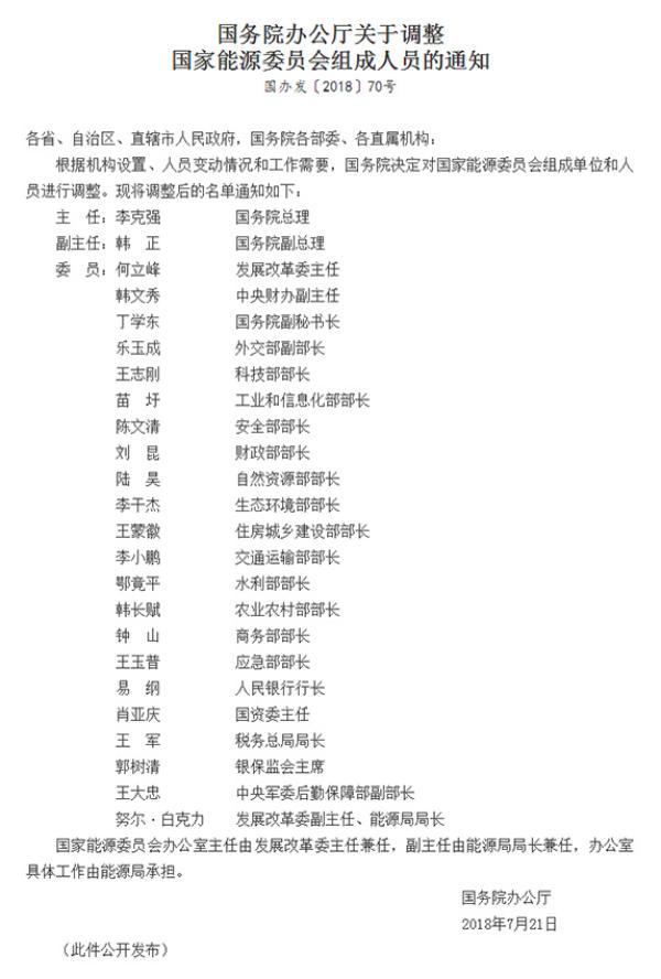 國家能源委員會人員調整：國務院總理李克強任(圖1)